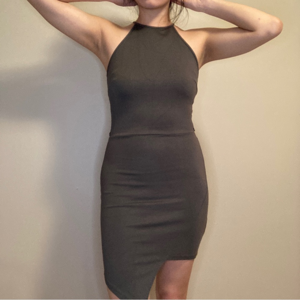 Olive Green Asymmetrical Bodycon Dress | Pitaya (Lovely Day)